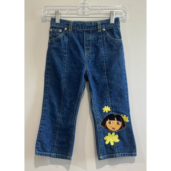 Dora the Explorer Embroidered Jeans Youth 6X Pull on Elastic Waist - Picture 1 of 6